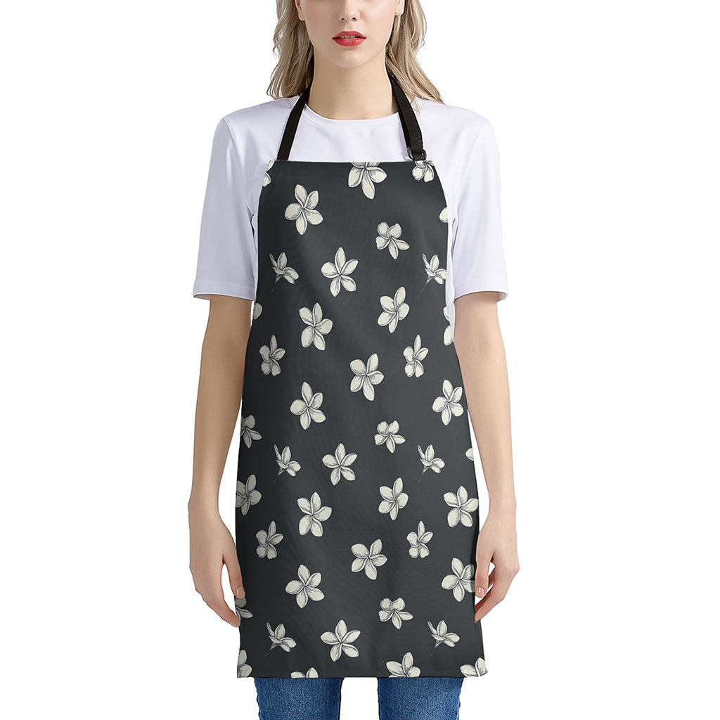 Monochrome Plumeria Pattern Print Apron