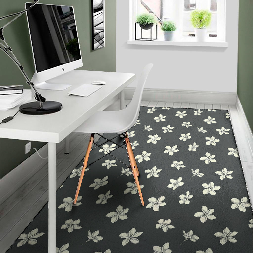 Monochrome Plumeria Pattern Print Area Rug