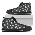 Monochrome Plumeria Pattern Print Black High Top Sneakers