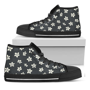 Monochrome Plumeria Pattern Print Black High Top Shoes