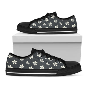 Monochrome Plumeria Pattern Print Black Low Top Shoes