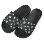 Monochrome Plumeria Pattern Print Black Slide Sandals