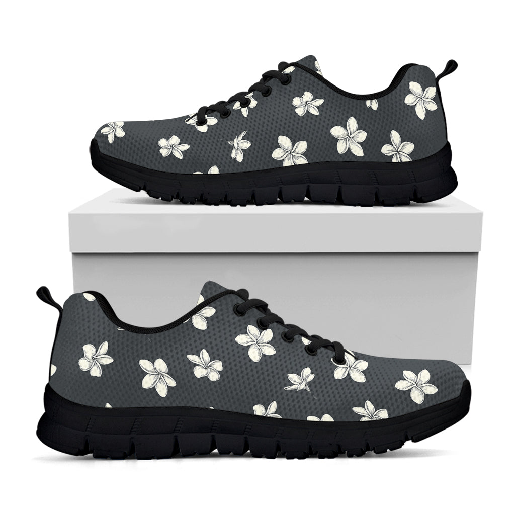 Monochrome Plumeria Pattern Print Black Sneakers