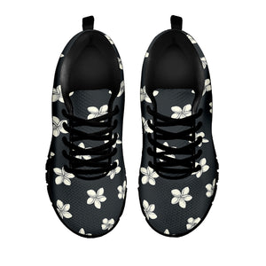 Monochrome Plumeria Pattern Print Black Sneakers