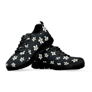 Monochrome Plumeria Pattern Print Black Sneakers