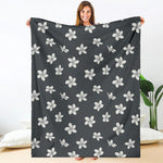 Monochrome Plumeria Pattern Print Blanket