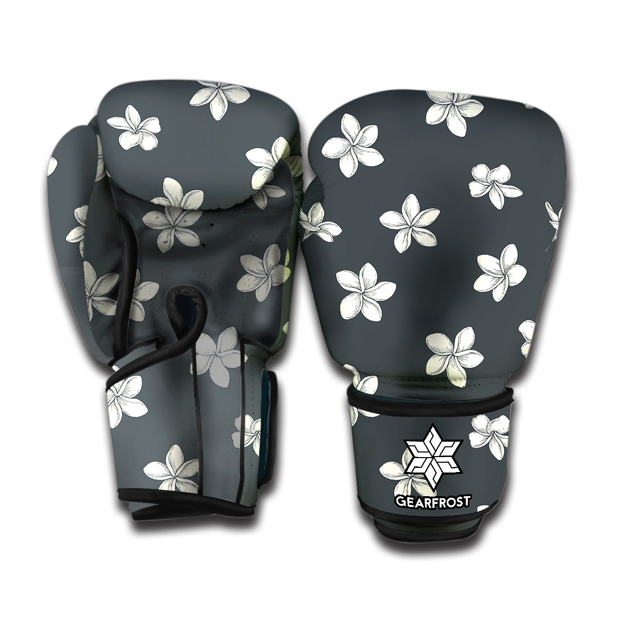 Monochrome Plumeria Pattern Print Boxing Gloves