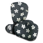 Monochrome Plumeria Pattern Print Boxing Gloves