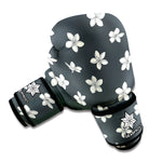 Monochrome Plumeria Pattern Print Boxing Gloves