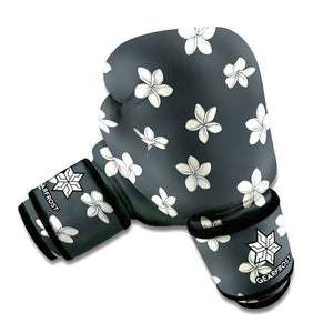 Monochrome Plumeria Pattern Print Boxing Gloves