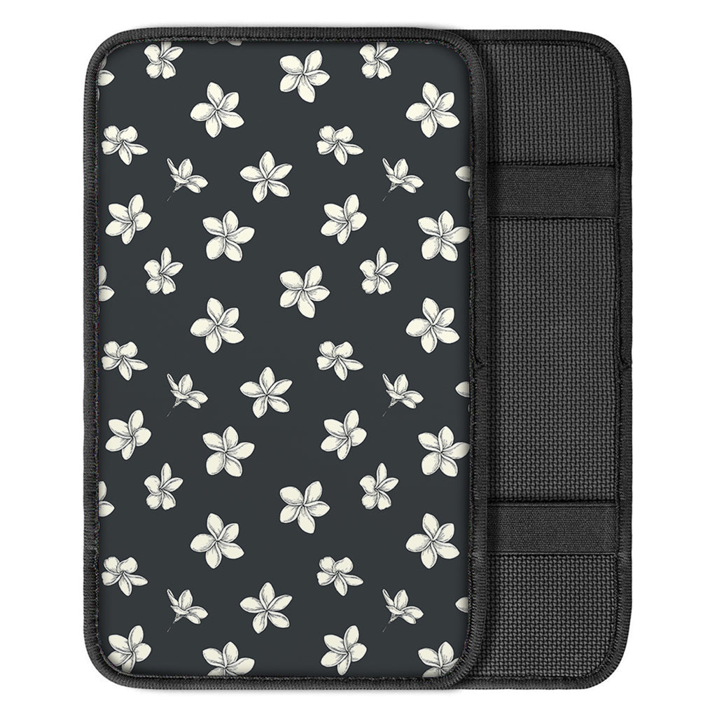 Monochrome Plumeria Pattern Print Car Center Console Cover