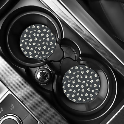 Monochrome Plumeria Pattern Print Car Coasters