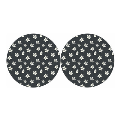 Monochrome Plumeria Pattern Print Car Coasters