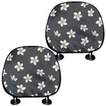 Monochrome Plumeria Pattern Print Car Headrest Covers