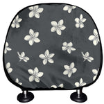 Monochrome Plumeria Pattern Print Car Headrest Covers