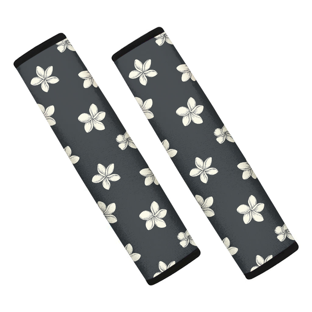 Monochrome Plumeria Pattern Print Car Seat Belt Covers