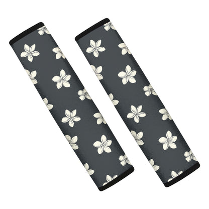 Monochrome Plumeria Pattern Print Car Seat Belt Covers