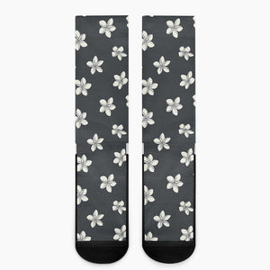 Monochrome Plumeria Pattern Print Crew Socks