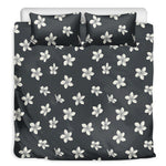 Monochrome Plumeria Pattern Print Duvet Cover Bedding Set