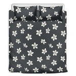 Monochrome Plumeria Pattern Print Duvet Cover Bedding Set