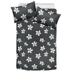 Monochrome Plumeria Pattern Print Duvet Cover Bedding Set