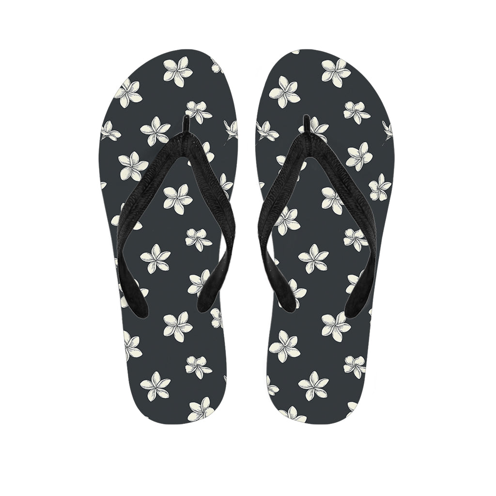 Monochrome Plumeria Pattern Print Flip Flops