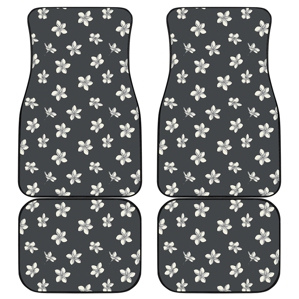 Monochrome Plumeria Pattern Print Front and Back Car Floor Mats