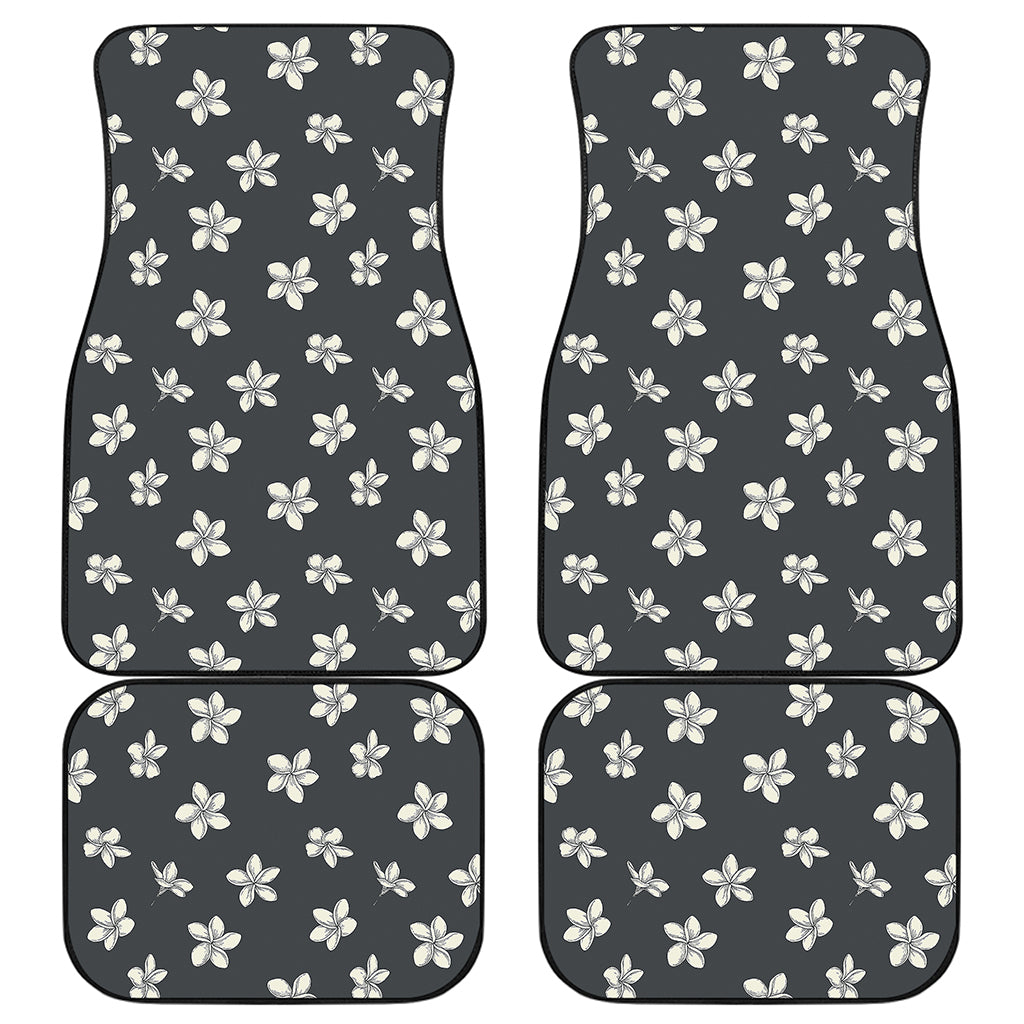 Monochrome Plumeria Pattern Print Front and Back Car Floor Mats