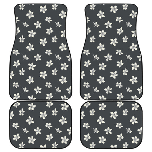Monochrome Plumeria Pattern Print Front and Back Car Floor Mats