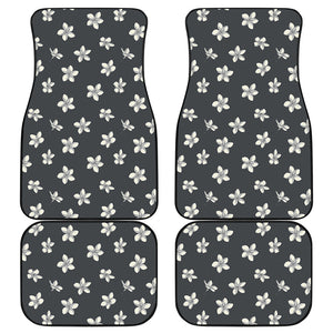 Monochrome Plumeria Pattern Print Front and Back Car Floor Mats