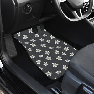 Monochrome Plumeria Pattern Print Front and Back Car Floor Mats