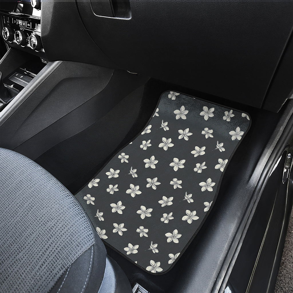 Monochrome Plumeria Pattern Print Front and Back Car Floor Mats