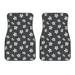 Monochrome Plumeria Pattern Print Front Car Floor Mats