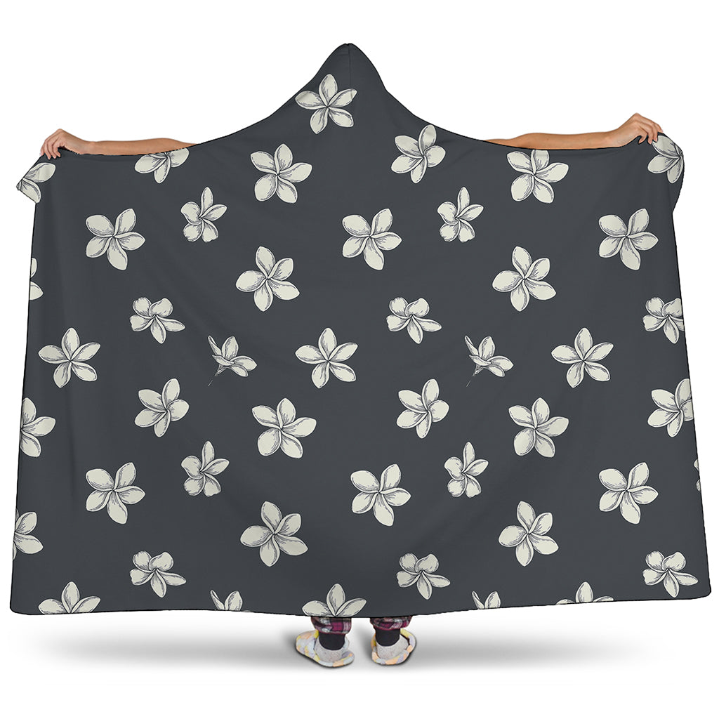 Monochrome Plumeria Pattern Print Hooded Blanket