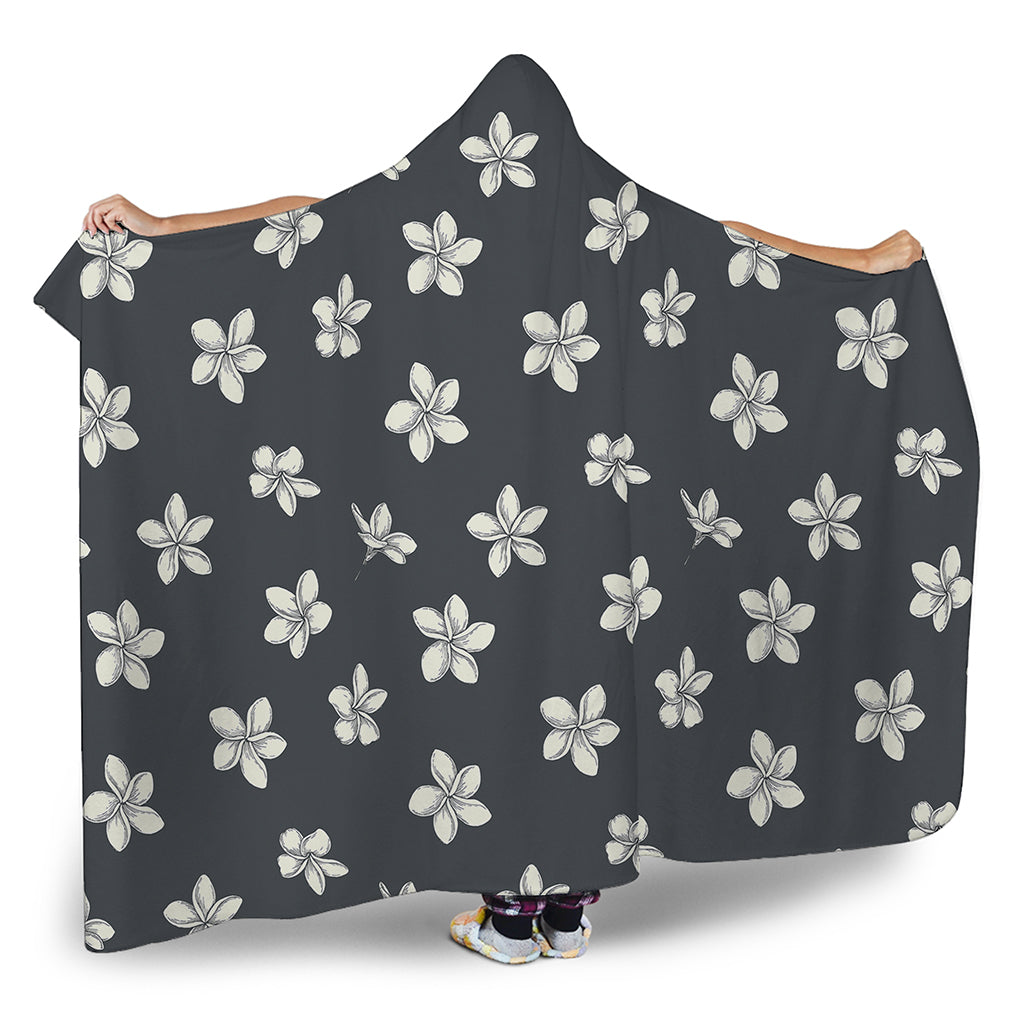 Monochrome Plumeria Pattern Print Hooded Blanket