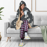 Monochrome Plumeria Pattern Print Hooded Blanket