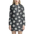 Monochrome Plumeria Pattern Print Pullover Hoodie Dress