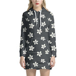 Monochrome Plumeria Pattern Print Hoodie Dress