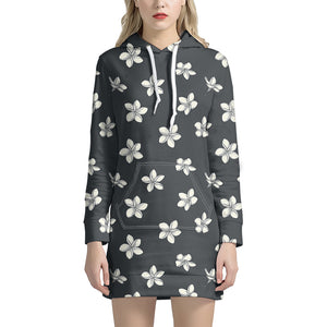 Monochrome Plumeria Pattern Print Hoodie Dress