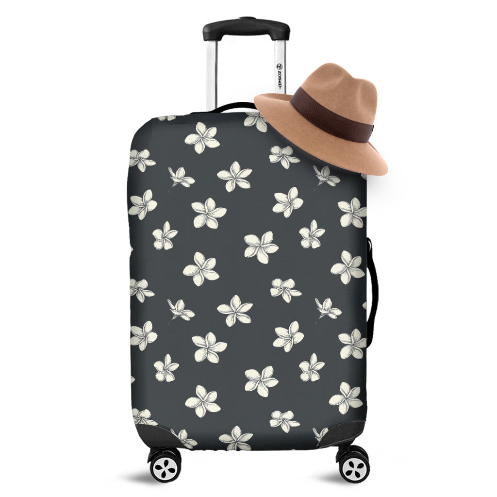 Monochrome Plumeria Pattern Print Luggage Cover