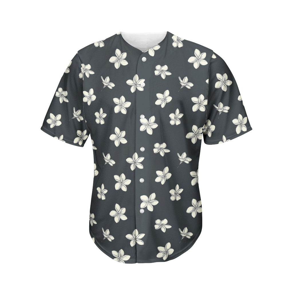 Monochrome Plumeria Pattern Print Men's Baseball Jersey