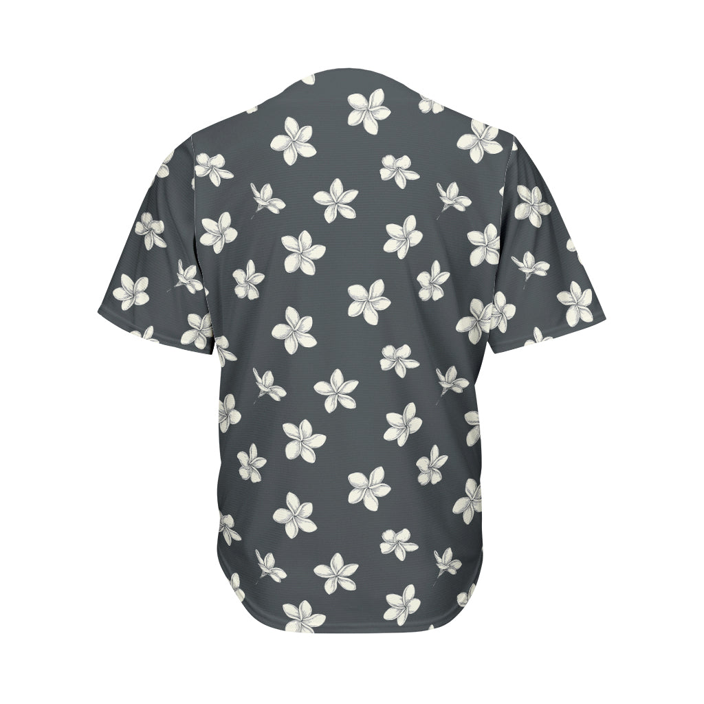 Monochrome Plumeria Pattern Print Men's Baseball Jersey