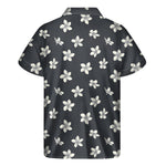 Monochrome Plumeria Pattern Print Men's Short Sleeve Shirt