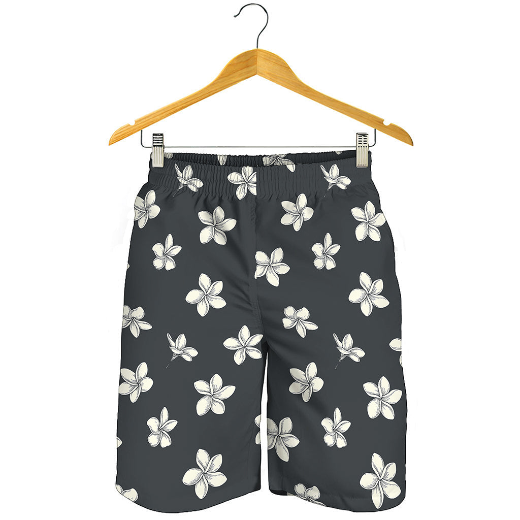 Monochrome Plumeria Pattern Print Men's Shorts