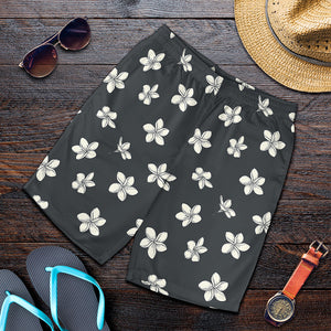 Monochrome Plumeria Pattern Print Men's Shorts