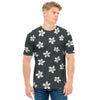 Monochrome Plumeria Pattern Print Men's T-Shirt