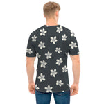 Monochrome Plumeria Pattern Print Men's T-Shirt