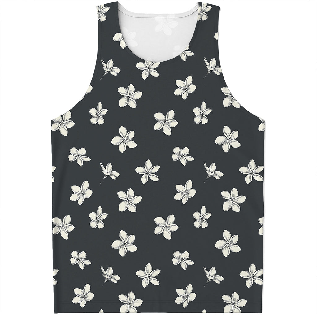 Monochrome Plumeria Pattern Print Men's Tank Top