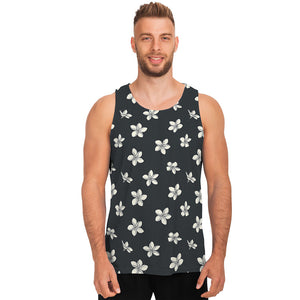 Monochrome Plumeria Pattern Print Men's Tank Top