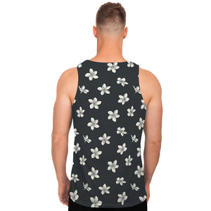 Monochrome Plumeria Pattern Print Men's Tank Top